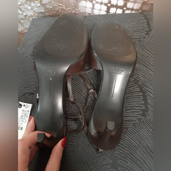 Zara NWT Genuine Leather Chocolate Brown Heels - Picture 5 of 16
